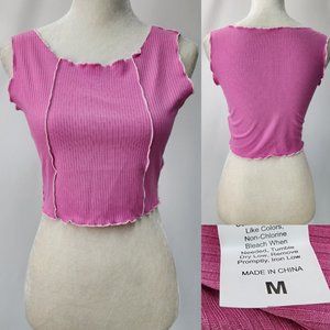 New Arjungo Womens Medium Y2K Festival Pink Sleelevess Ribbed Crop Tank Top